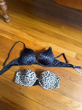 Victoria Secret Leopard Print Push-Up Bra and Strapless Bra 34B